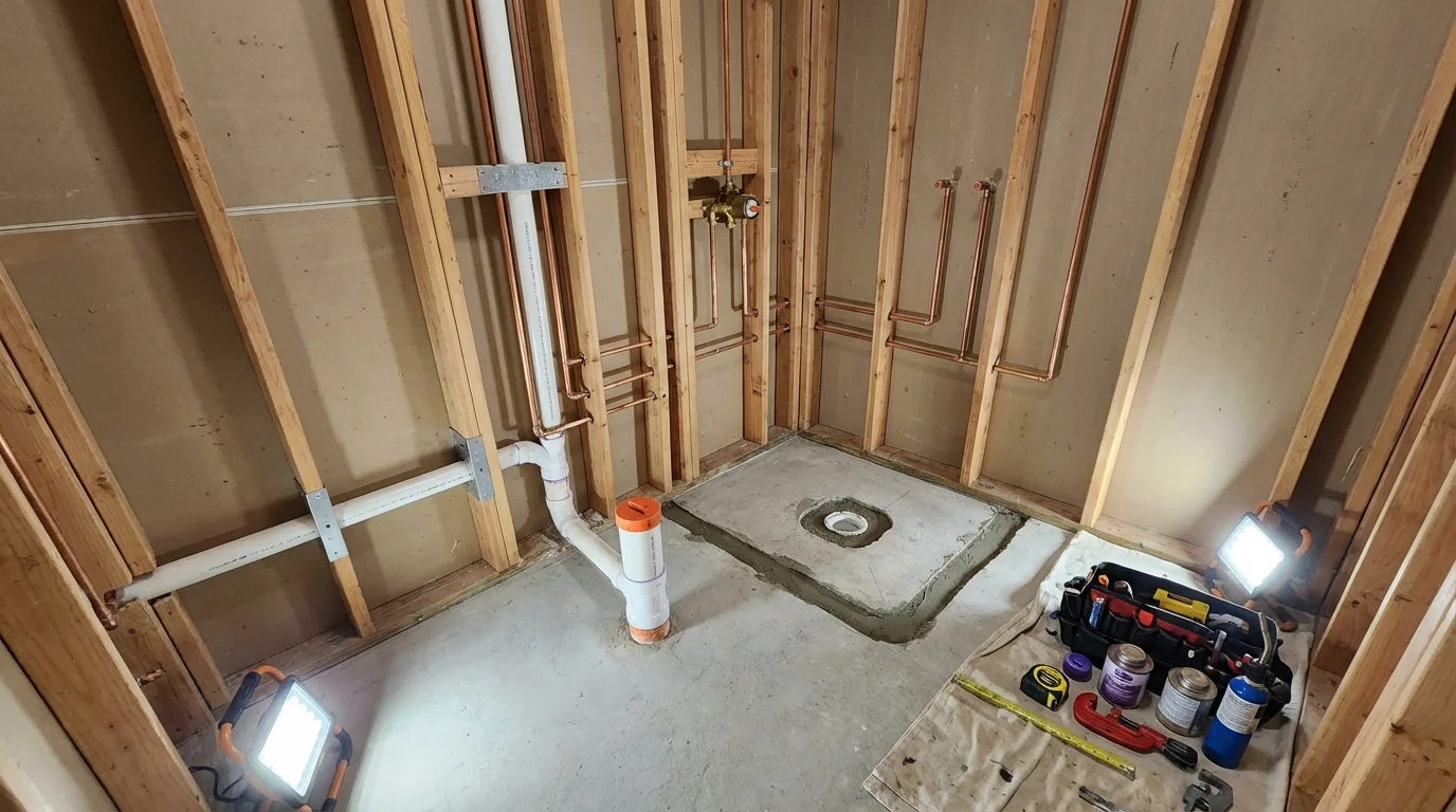 Bathroom rough-in plumbing during remodel by Johns Plumbing LLC in Rio Linda