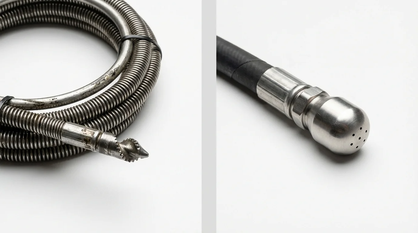 Drain snake cable and hydro jetting nozzle used for drain cleaning in Rio Linda, CA