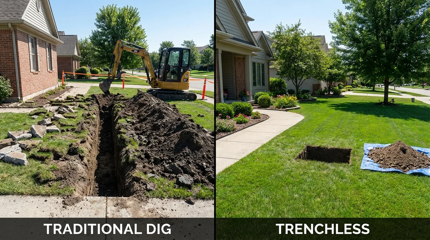 Trenchless sewer repair with minimal yard damage versus traditional excavation in Rio Linda, CA